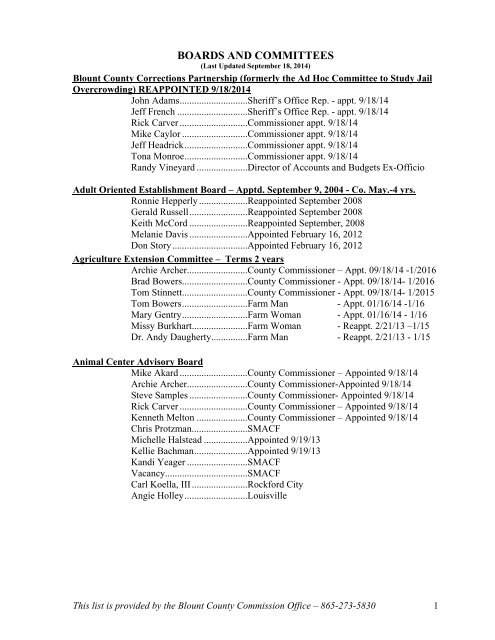 List of Boards and Committees - Blount County Government