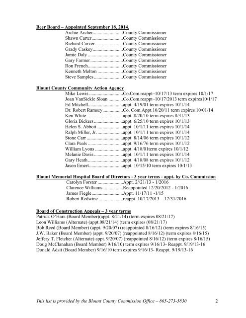 List of Boards and Committees - Blount County Government