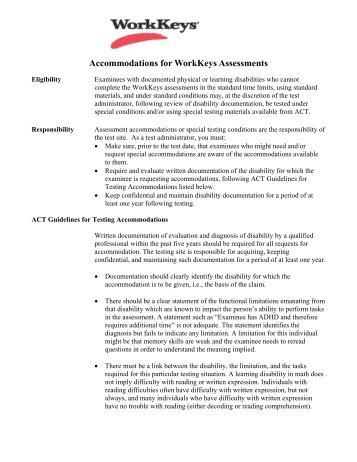Accommodations for WorkKeys Assessments - Wyoming ...