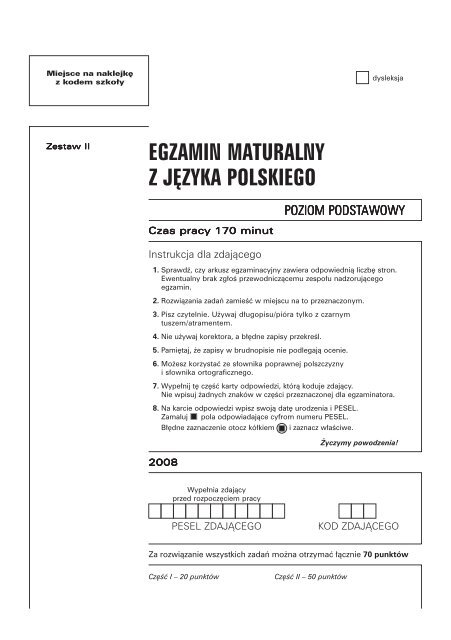 EGZAMIN MATURALNY Z JĘZYKA POLSKIEGO