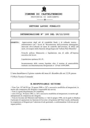 Det. approvazione atti di contabilitÃ  finale - Comune di Casteltermini