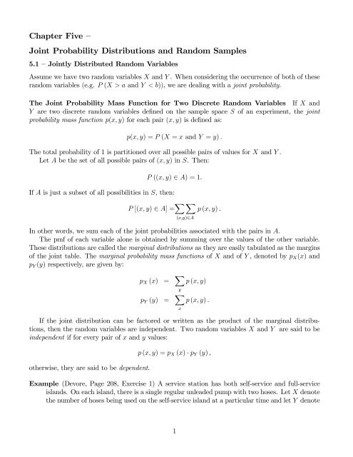 Chapter Five â€“ Joint Probability Distributions and Random Samples