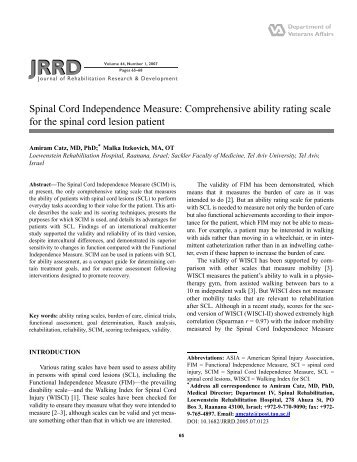 Spinal Cord Independence Measure: Comprehensive ability rating ...