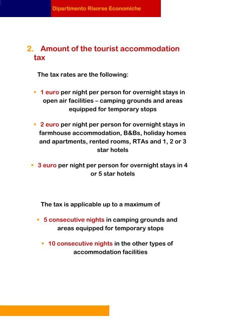 GUIDE TO THE TOURIST ACCOMMODATION TAX - Comune di Roma