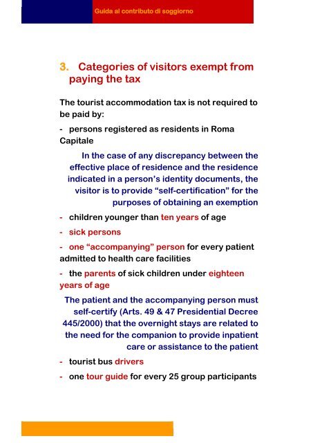 GUIDE TO THE TOURIST ACCOMMODATION TAX - Comune di Roma
