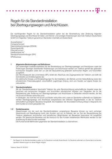 Regeln für die Standardinstallation bei Übertragungswegen und ...