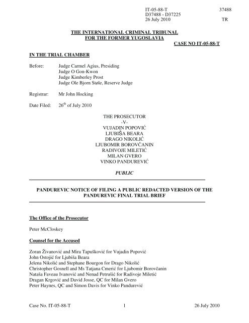 Pandurevic notice of filing a public redacted version of the ... - ICTY