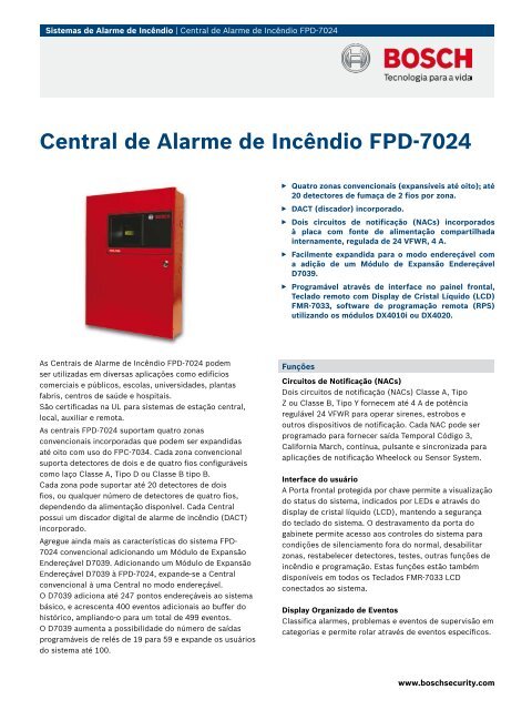 Central de Alarme de IncÃªndio FPD-7024 - Bosch - Sistemas de ...