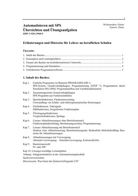 Automatisieren mit SPS Ãbersichten und Ãbungsaufgaben