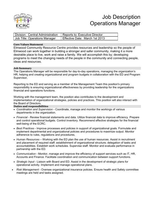 Job Description Operations Manager