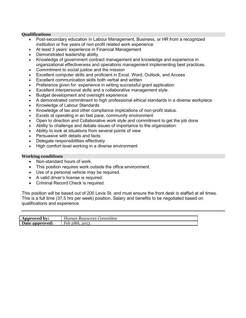 Job Description Operations Manager