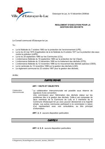 Règlement d'exécution pour la gestion des déchets - Estavayer-le-Lac