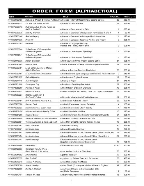 orderform 2010 final.pmd - Cambridge University Press India