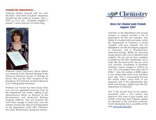 News for Alumni and Friends August 2007 - Department of Chemistry