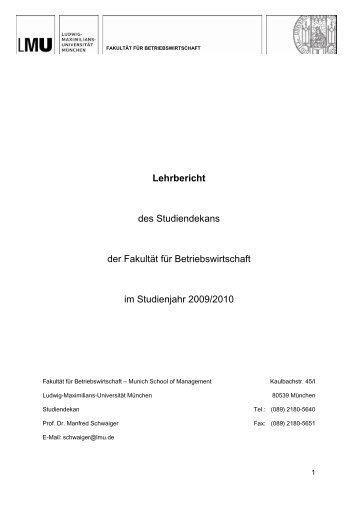 Lehrbericht des Jahres 2009/2010 - FakultÃ¤t fÃ¼r Betriebswirtschaft