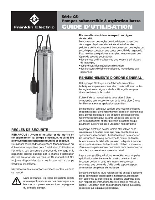 GUIDE D'UTILISATION - Franklin Electric