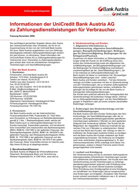 Informationen der Unicredit Bank Austria AG zu ...