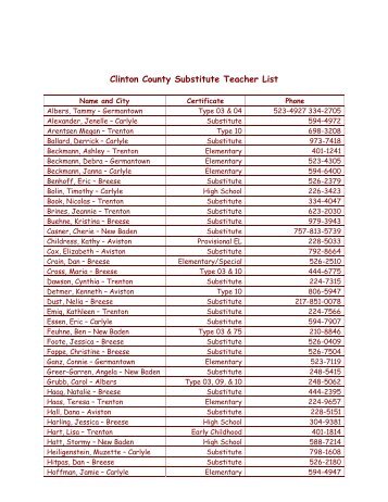 Clinton County Substitute Teacher List - ROE #13