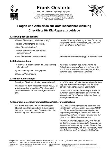 Checkliste für Werkstätten - Frank Oesterle