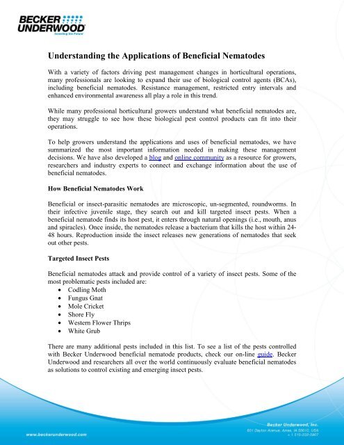 beneficial nematode applications - Becker Underwood