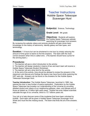 Teacher Instructions for the Hubble Telescope ... - Top Stars