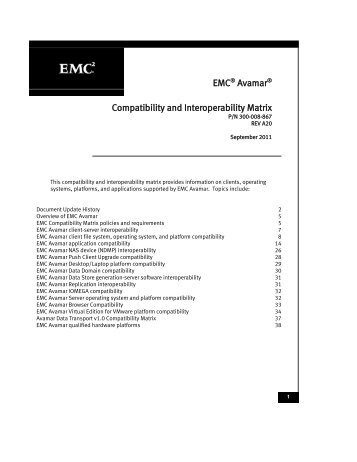 EMCÂ® AvamarÂ® Compatibility and Interoperability Matrix