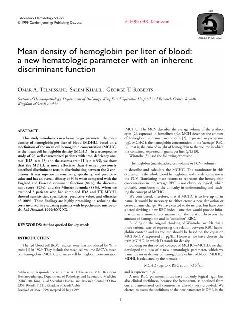 Mean density of hemoglobin per liter of blood - Carden Jennings ...