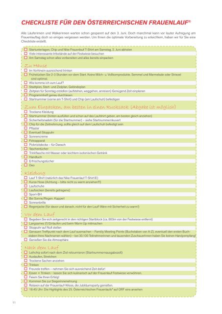 Infos und Programm 2012 - Österreichischer Frauenlauf
