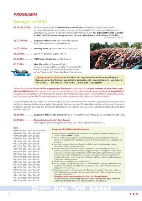 Infos und Programm 2012 - Österreichischer Frauenlauf