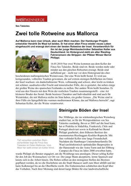 Zwei tolle Rotweine aus Mallorca (weinkenner.de, PDF) - Wein Keller