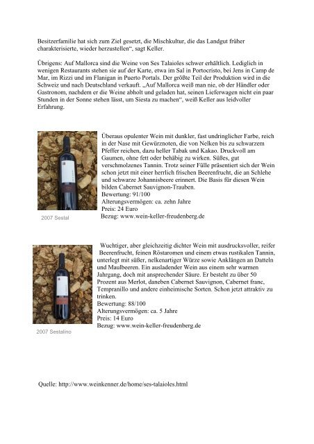 Zwei tolle Rotweine aus Mallorca (weinkenner.de, PDF) - Wein Keller