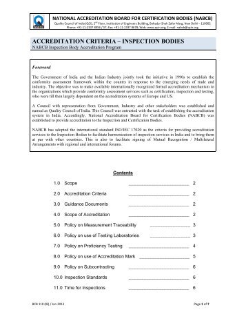 accreditation criteria â inspection bodies - Quality Council of India