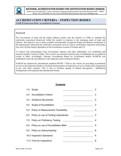 accreditation criteria â inspection bodies - Quality Council of India