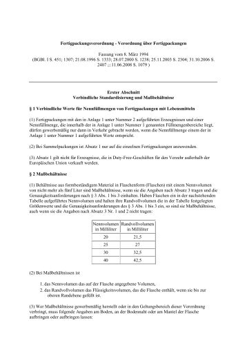 Fertigpackungsverordnung - Verordnung über Fertigpackungen ...