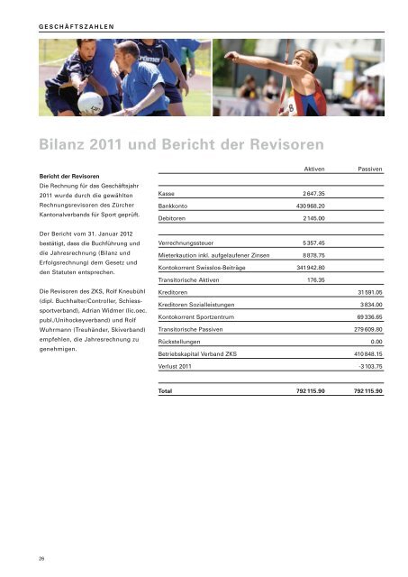 geschÃ¤ftsbericht 2011 mit themendossier Â«Sportvereine in der ... - ZKS