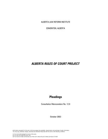 ALBERTA RULES OF COURT PROJECT Pleadings - Faculty of Law ...