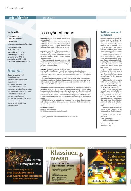 Esse 51-52/2012 (pdf) - Espoon seurakuntasanomat