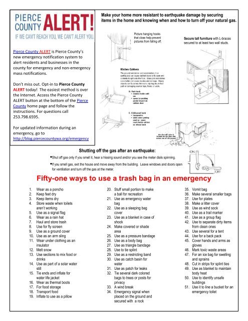 Fifty-one ways to use a trash bag in an emergency - Pierce County ...