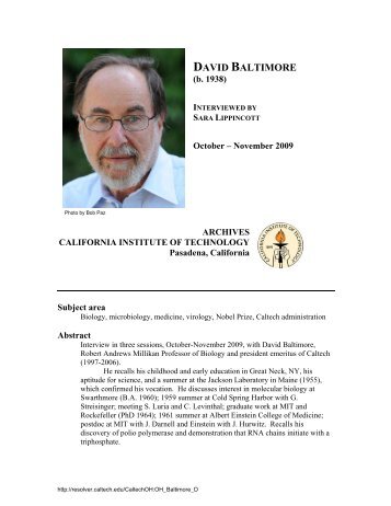 Interview with David Baltimore - Caltech Oral Histories