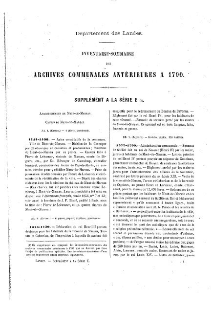 Répertoire des archives communales antérieures à 1940 déposées