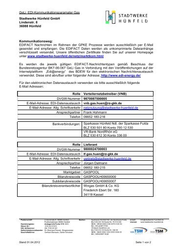 Geli Kommunikationsparameter (pdf) - Stadtwerke Hünfeld GmbH