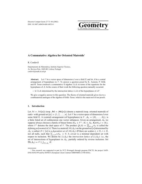 A Commutative Algebra for Oriented Matroids