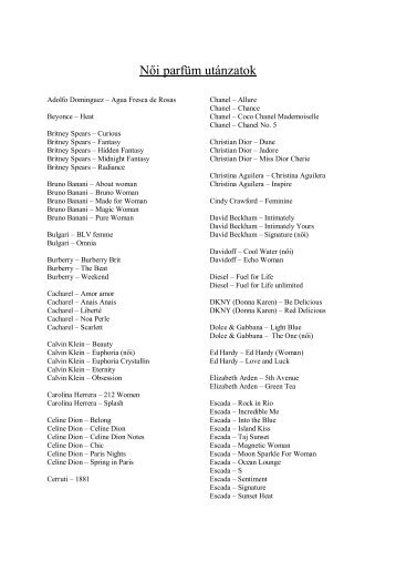 Női utánzatok teljes listája (pdf) - Parfüm utánzatok