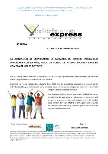 (adefarma) impulsara con la ong, ymca un fondo de ayudas sociales ...