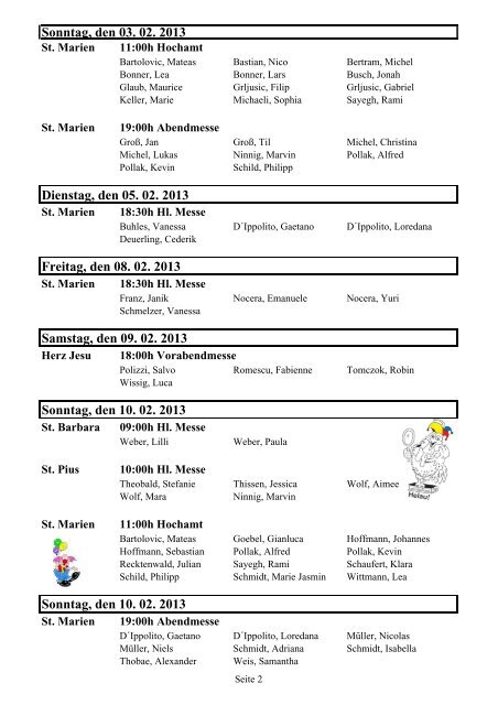 Messdienerplan Februar 2013 - Kath. Kirchengemeinde St. Marien ...