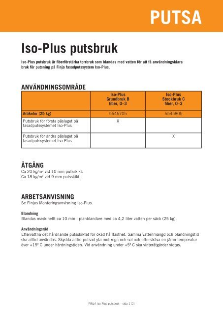 Iso-Plus putsbruk - Finja