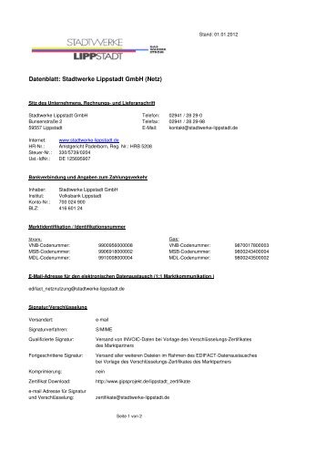 Kontaktdatenblatt - Strom - Stadtwerke Lippstadt GmbH