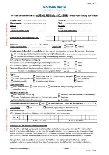 Personalstammblatt Aushilfen - Bohm-stb.de