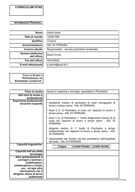 CV ARIENTI PAOLO.pdf - Azienda USL di Ferrara