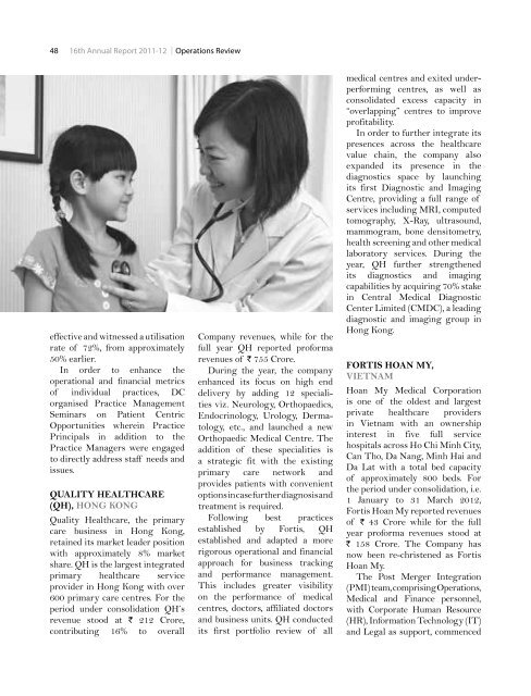 16th Annual Report 2011-12 - Fortis Healthcare